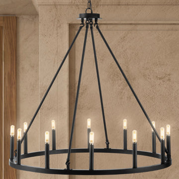 Oberto Ring Iron Rustic Farmhouse LED Chandelier - JONATHAN Y